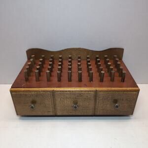 Vintage Wooden Sewing Box Bobbin Holder Spool Drawer Pegs